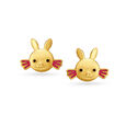 Bunny Face Shape Gold Stud Earrings For Kids,,hi-res image number null