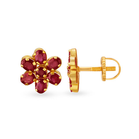 Lovely 22 Karat Yellow Gold And Ruby Studs