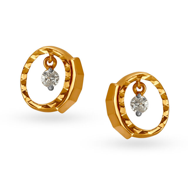 Oval Pattern Single Stone Diamond Stud Earrings,,hi-res image number null