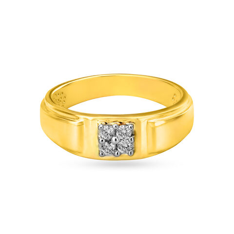 Geometric 18 Karat Yellow Gold And Diamond Finger Ring