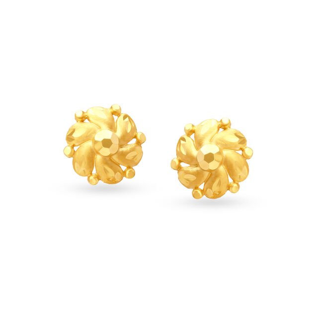 Sumptuous Yellow Gold Floral Tiered Jhumkas,,hi-res image number null