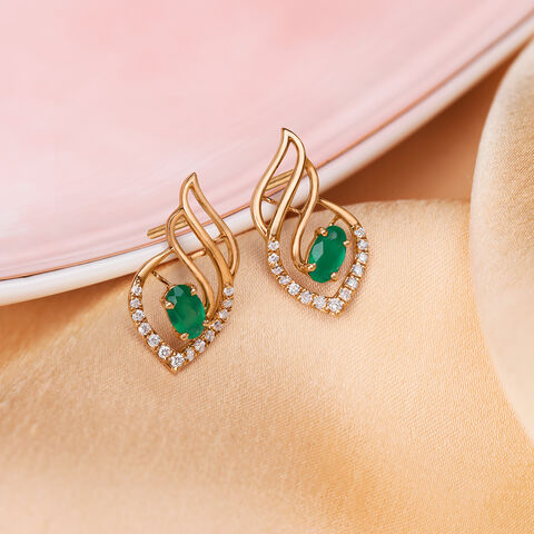 Charming Diamond Stud Earrings in Rose Gold with Onyx