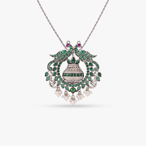 Mayura Kalasha Silver Pendant