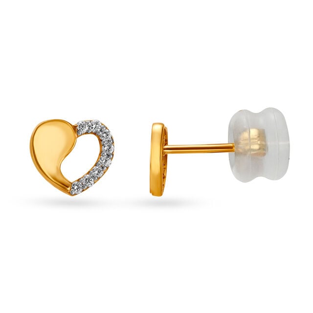 Dainty Heart Gold and Diamond Stud Earrings,,hi-res image number null