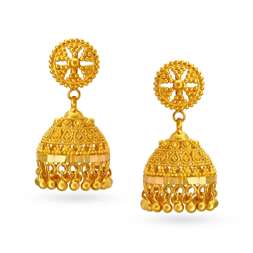 Jhumka designs in discount gold tanishq with price