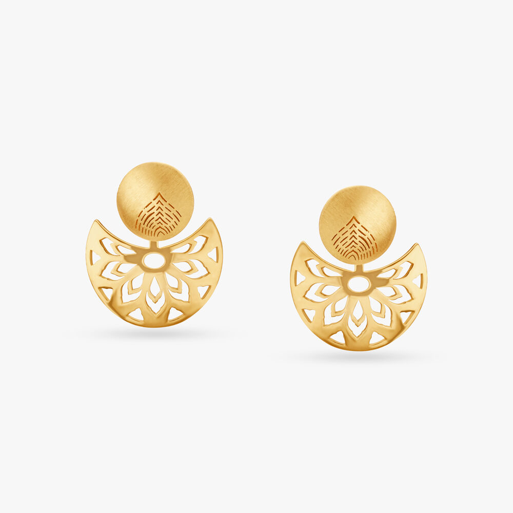 Minimalist 22 Karat Yellow Gold Leaf Drop Earrings