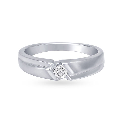 Glimmering 950 Pure Platinum And Diamond Ridged Ring