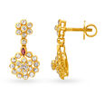 Dazzling 22 Karat Yellow Gold And Polki Diamond Floral Drops,,hi-res image number null