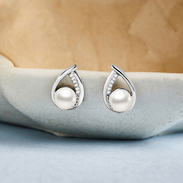Ear Studs Silver Earrings Online Tanishq Sophisticated Pearl