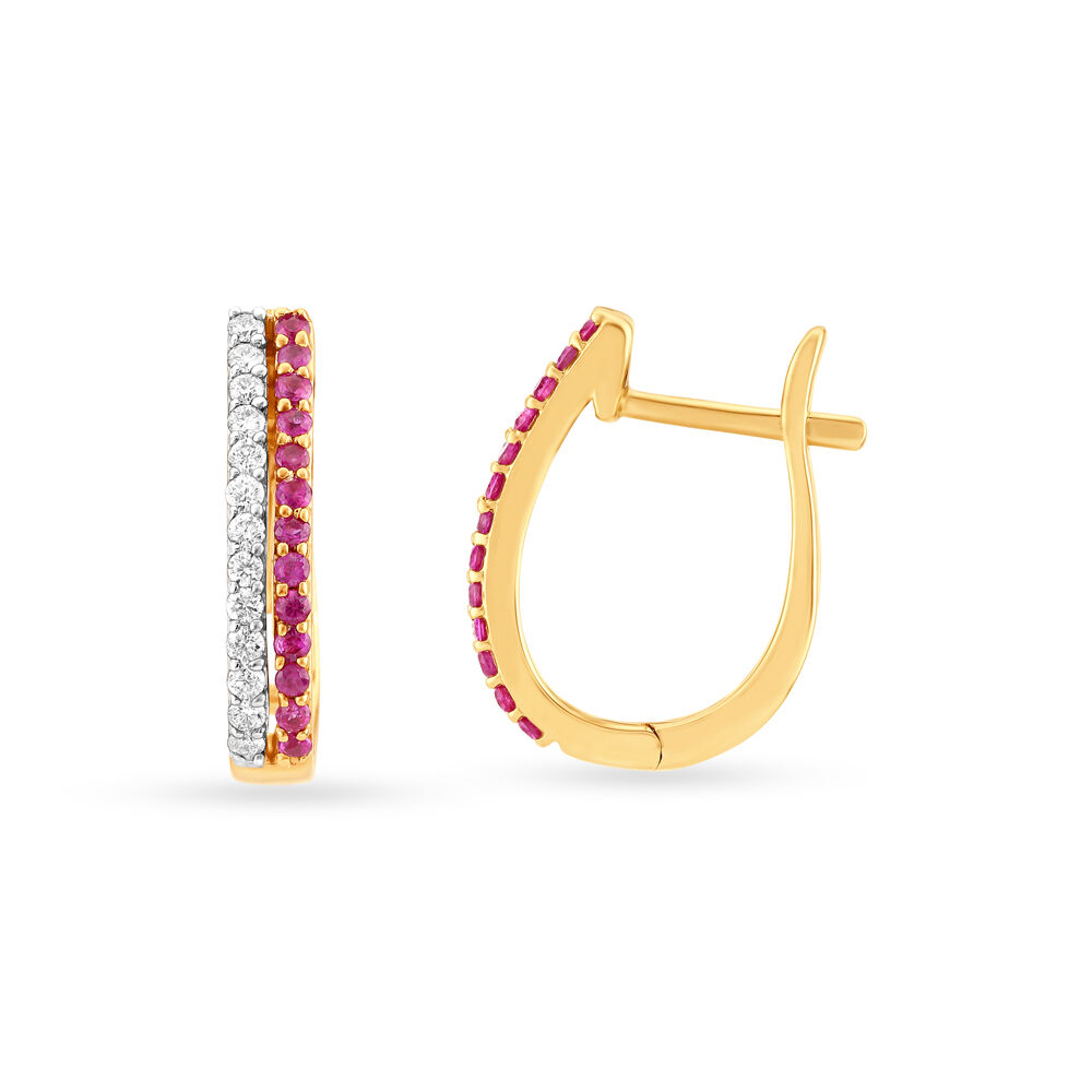Traditional Bali Diamond Hoop Earrings with Rubies