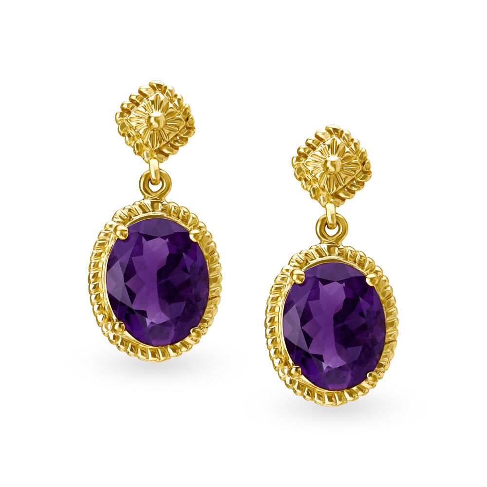 Radiant 18 Karat Yellow Gold And Amethyst Earrings