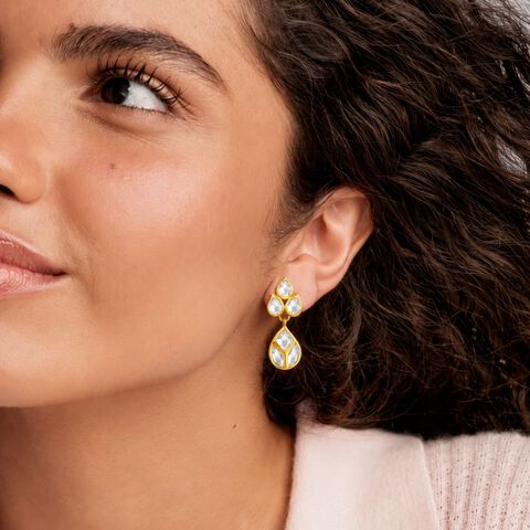 Charismatic Gold and Kundan Glass Drop Earrings