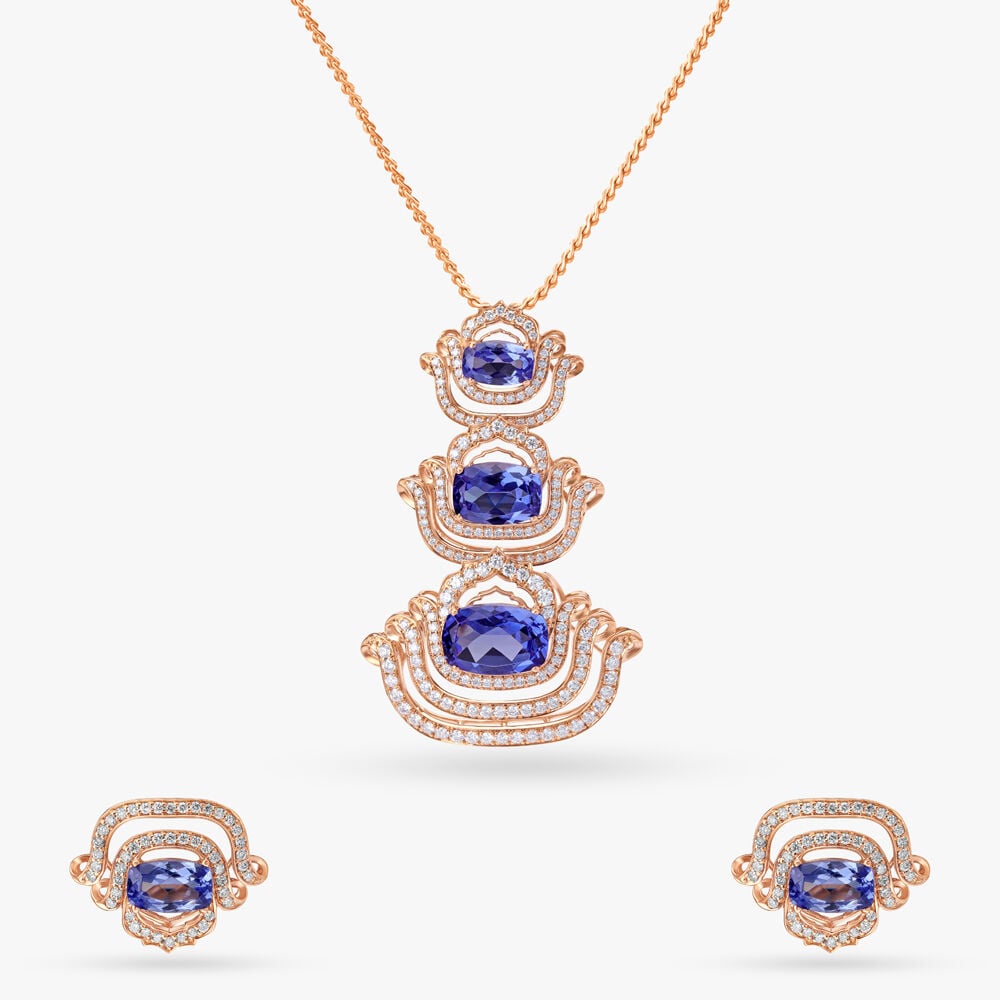 Azure Radiance Diamond Pendant and Earrings Set