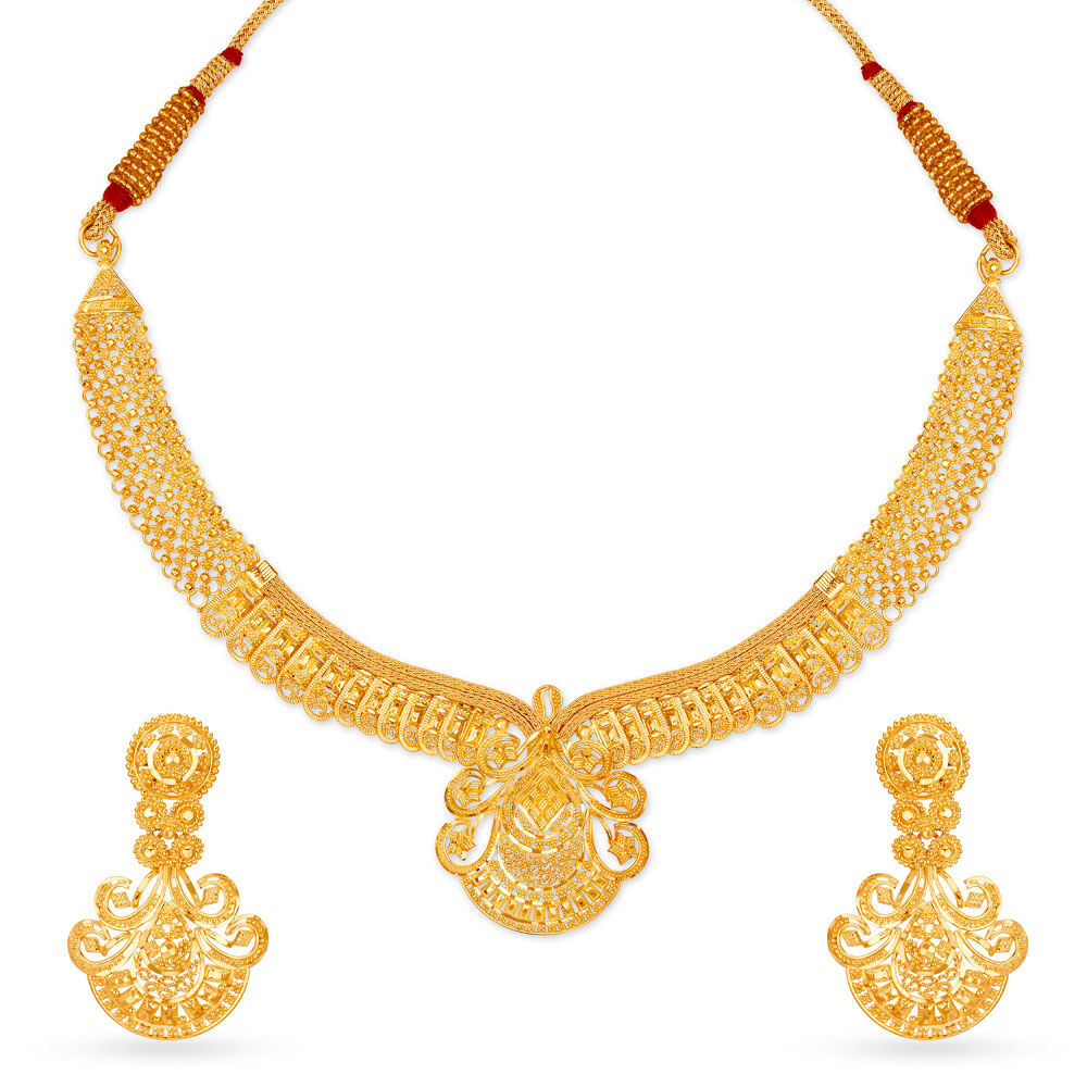 Tanishq bridal gold necklace cheap set designs with price