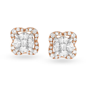 Enchanting Cluster Diamond Stud Earrings in White and Rose Gold
