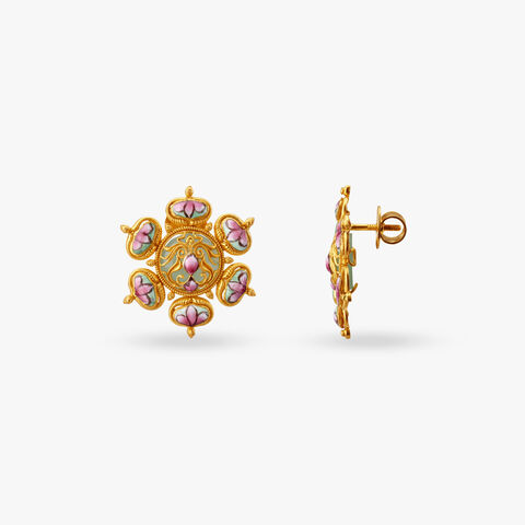 Floral Heritage Gold and Stone Stud Earrings