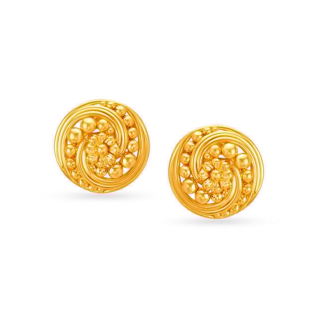 Traditional Petite Floral Round Gold Stud Earrings
