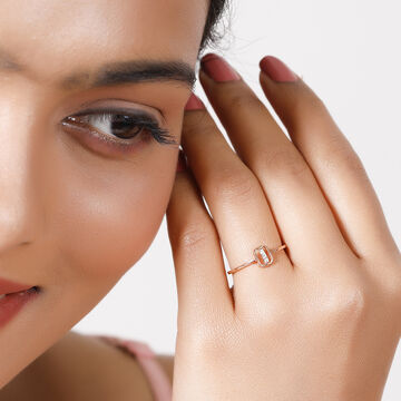 14KT Rose Gold Radiant Rectangle Trio Diamond Finger Ring