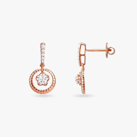 Floral Circle Diamond Drop Earrings