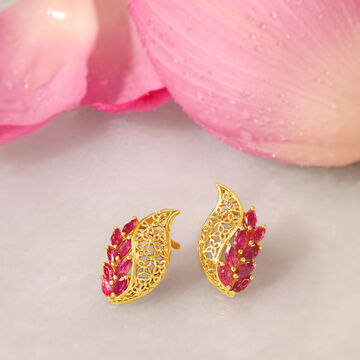 Floral Ruby and Emerald Stud Earrings