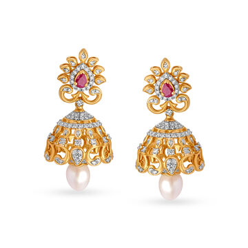 Lustrous Gold Jhumkas with Assorted Stones