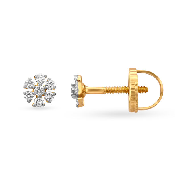 Shining 18 Karat Yellow Gold And Diamond Floral Studs,,hi-res image number null