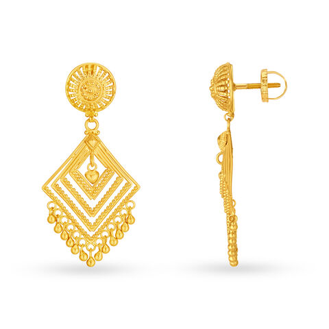 Edgy 22 Karat Yellow Gold Geometric Drop Earrings