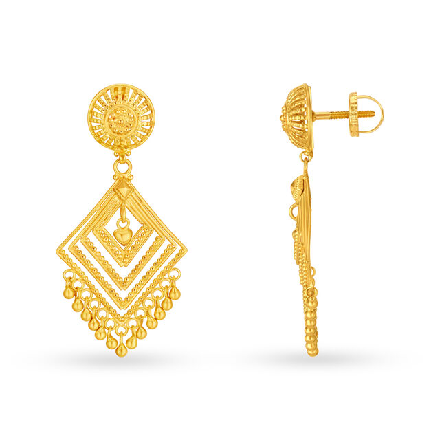 Edgy 22 Karat Yellow Gold Geometric Drop Earrings,,hi-res image number null