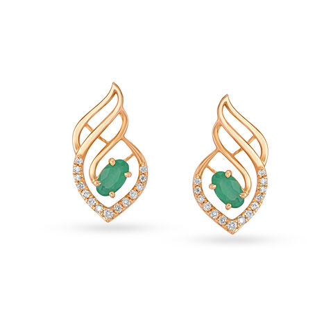 Charming Diamond Stud Earrings in Rose Gold with Onyx