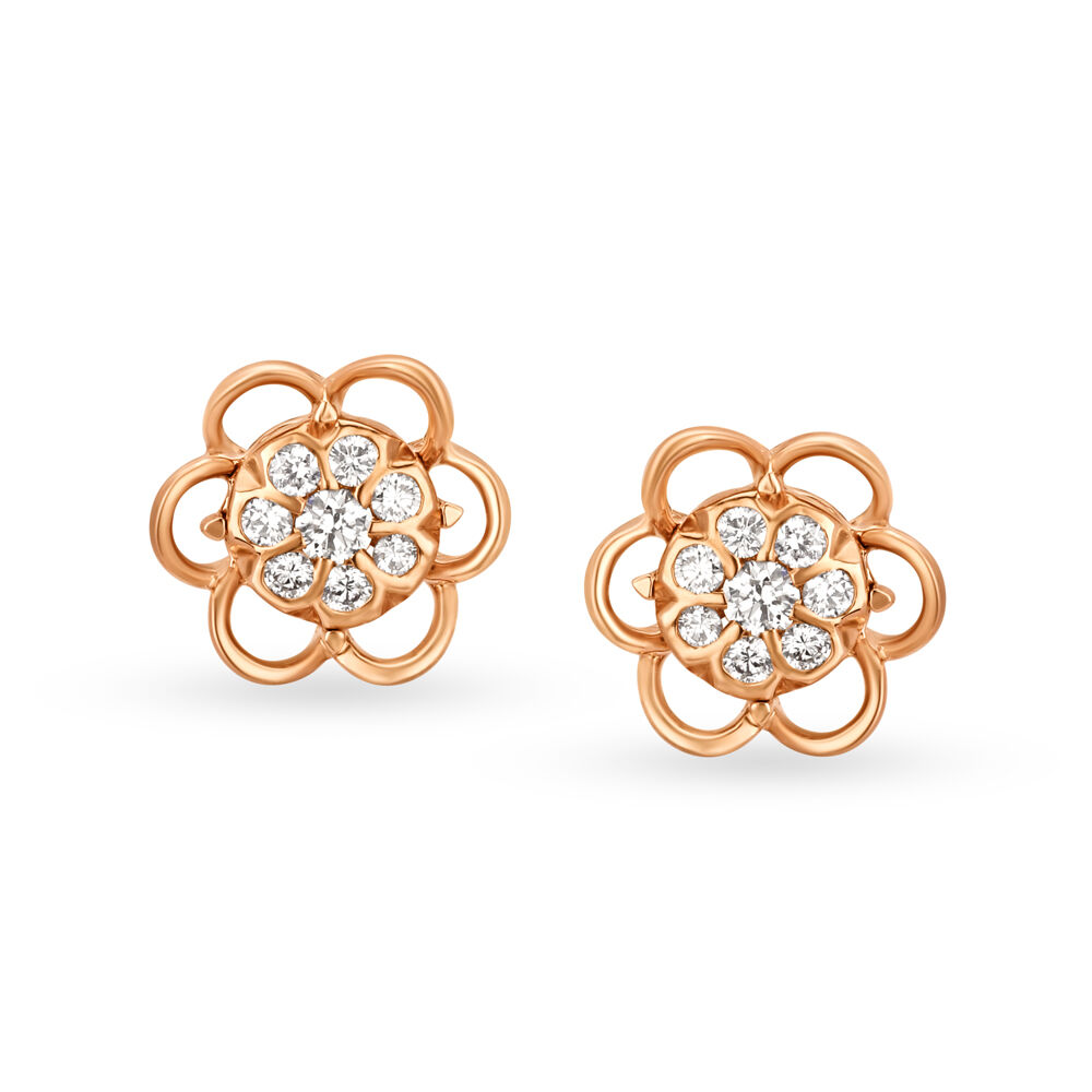 Adorable 18 Karat Rose Gold And Diamond Floral Studs