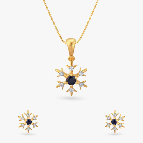 Magical Snowflakes Diamond Pendant and Earrings Set For Kids