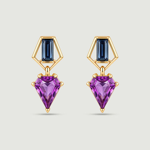 Balanced Contrasting Amethyst and Topaz Drop Earrings