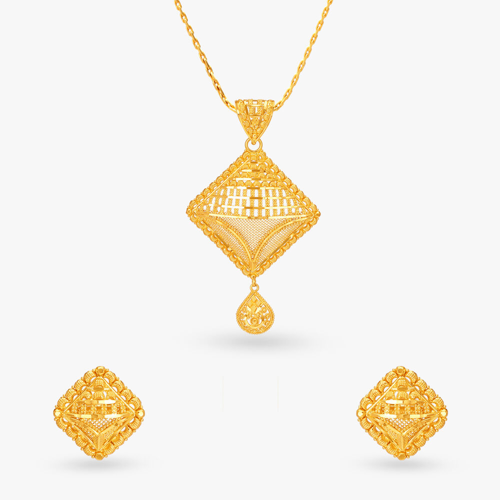 Tanishq gold pendant set designs with price top