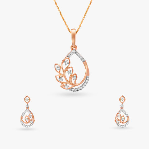 Teardrop Diamond Pendant and Earrings Set