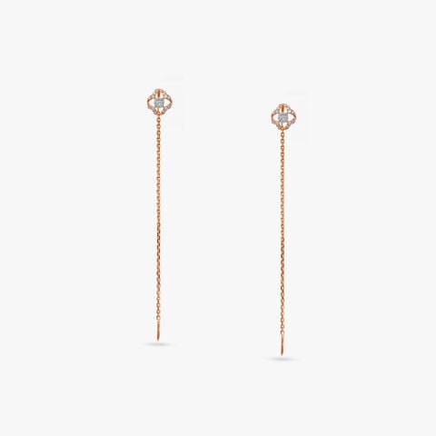 Floral Threader Diamond Drop Earrings