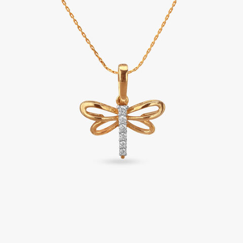 Dainty Wings Diamond Pendant and Earrings Set For Kids