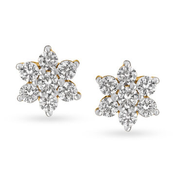 Classic 18 Karat Yellow Gold And Diamond Floral Studs
