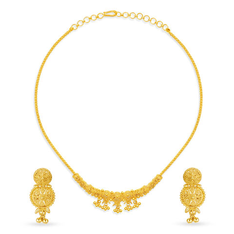 Lavish Yellow Gold Beaded Necklace and Earrings Set