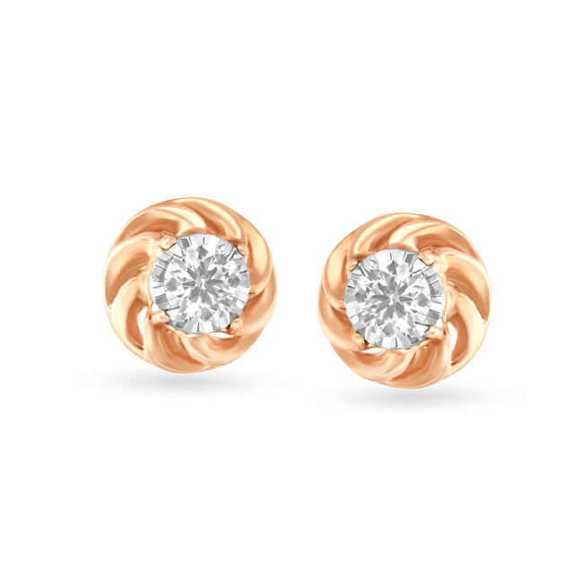 Alluring Rose Gold and Diamond Round Stud Earrings,,hi-res image number null
