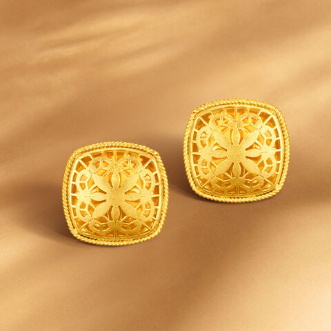 Striking Floral Gold Stud Earrings