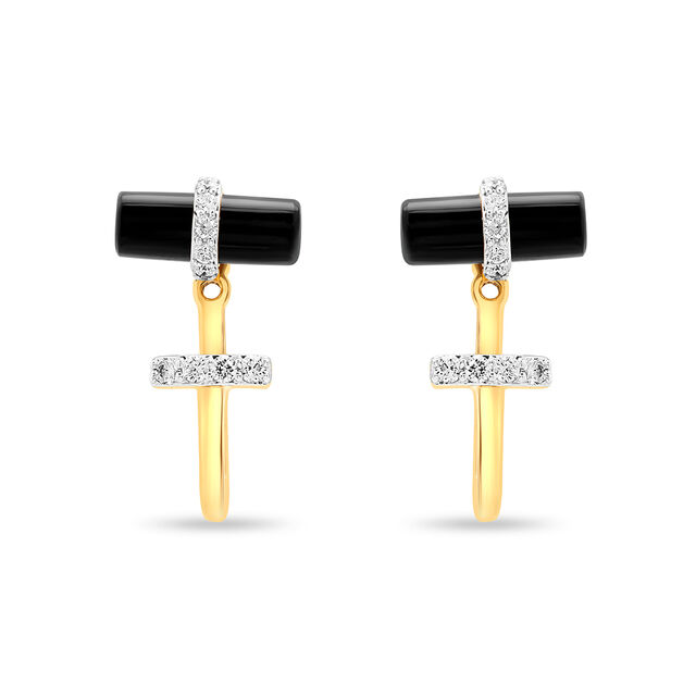 18 KT Yellow Gold Abstract Glam Diamond and Onyx Drop Earrings