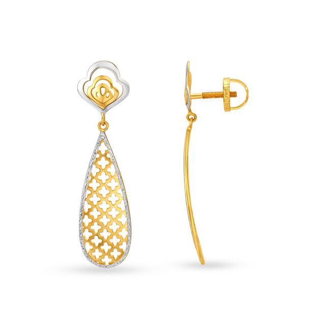 Wonderous Jali Work Two-Toned Drop Earrings in Teardrop Design,,hi-res image number null