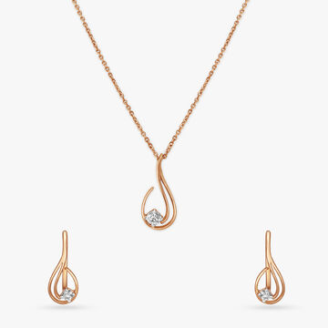 Delicate Drop Diamond Pendant with Chain and Earrings Set