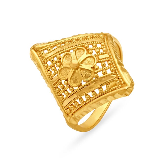 Intricate 22 Karat Yellow Gold  Floral Beaded Ring,,hi-res image number null