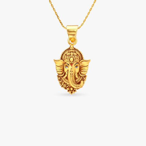 Crown Ganesha Gold Pendant