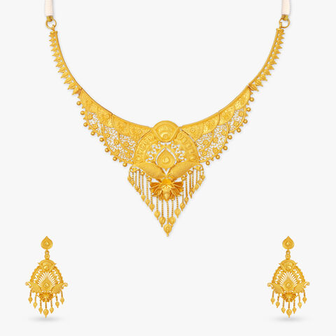 Regal Plume Gold Necklace Set