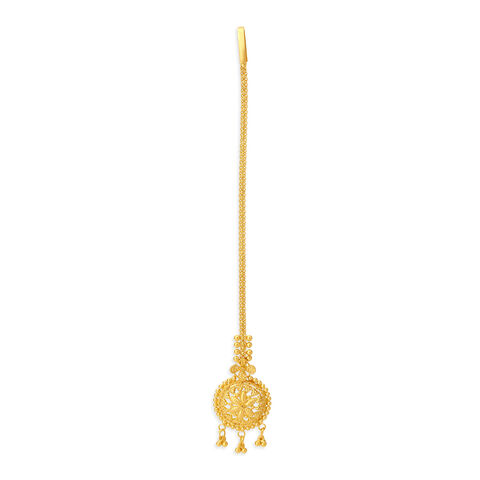 Brilliant 22 Karat Yellow Gold Beaded Disc Maang Tikka