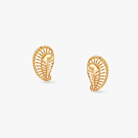 Leaf Frame Gold Stud Earrings