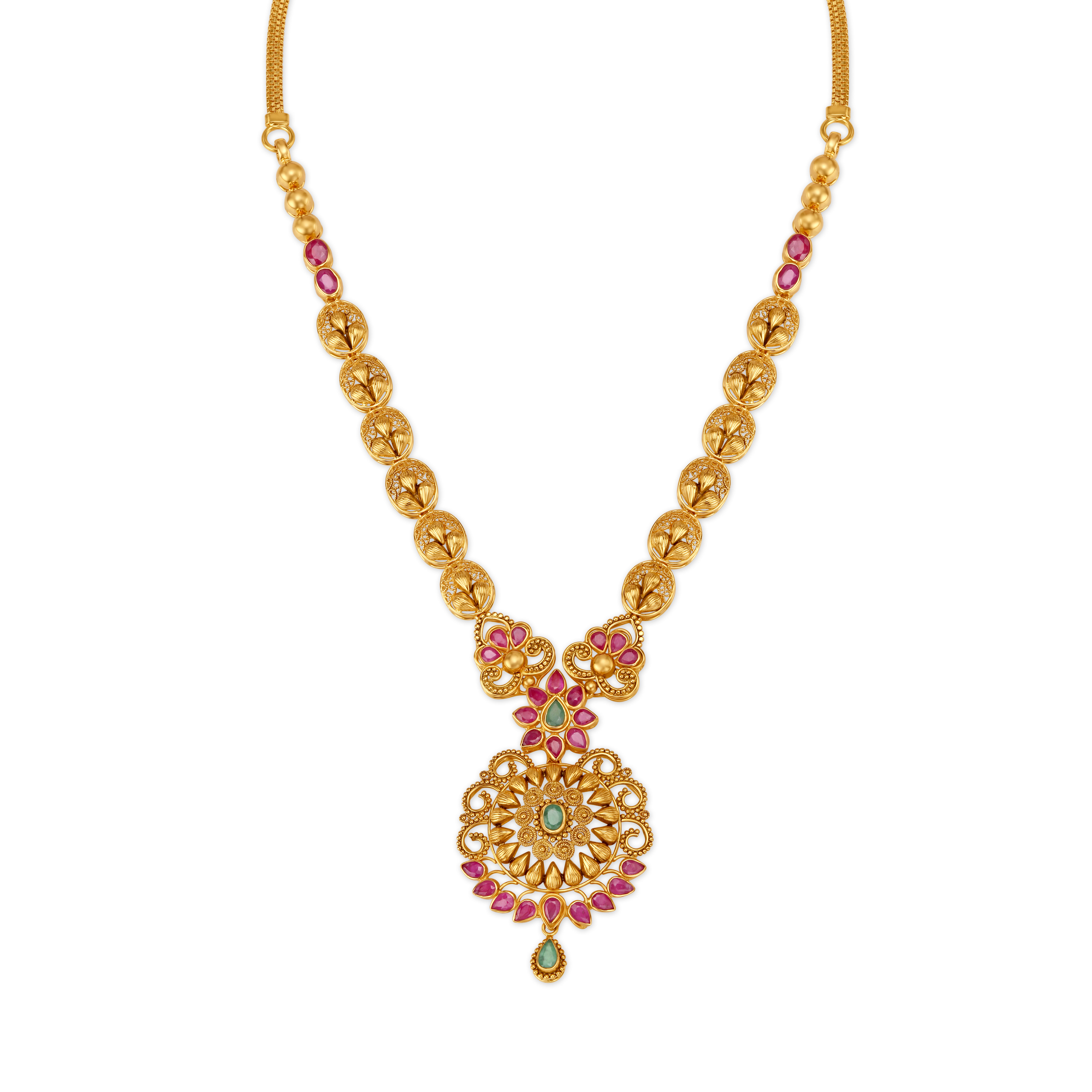 Intricate Emerald And Ruby Gold Necklace