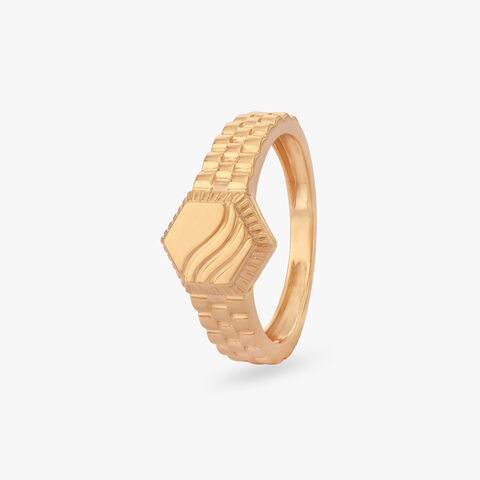 Hexagonal Grid Gold Ring for Men